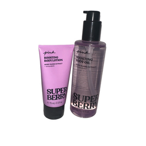 PINK Victoria's Secret Super Berry Boosting Body Lotion and Body Oil Set